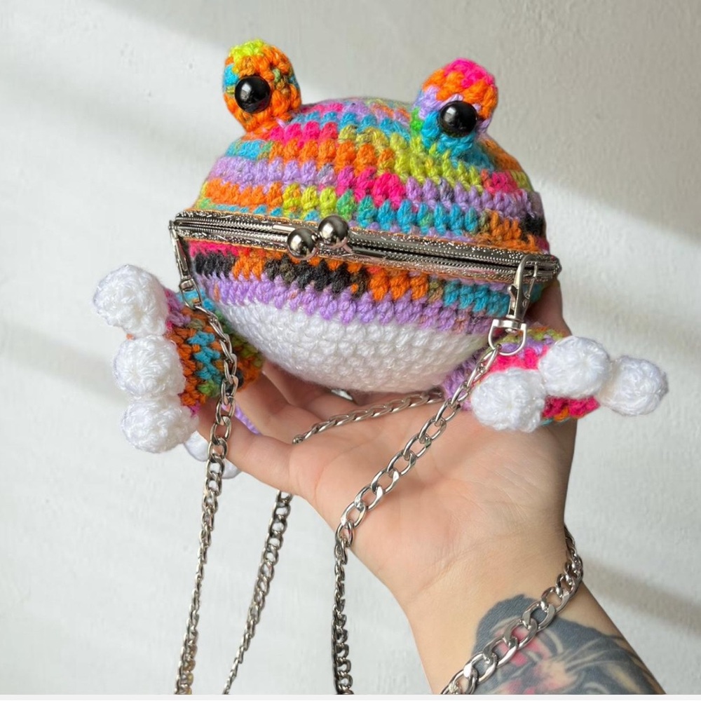 Handmade Crochet Rainbow Frog Purse
